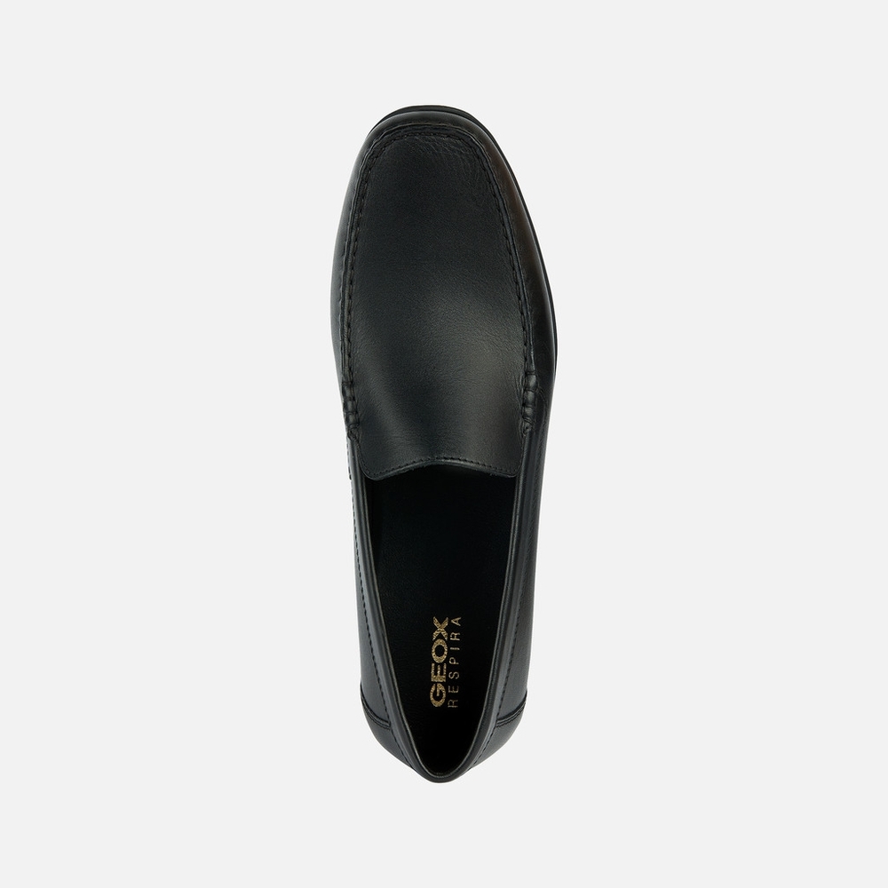 Geox Black Leather Slip-On Loafers